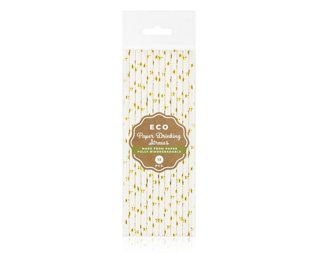 Godan Paper straws golden stars 6x197mm - 12 pieces