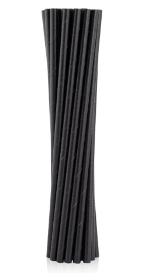 Paper Straws - Paper straws black 6x197mm 12pcs ecological