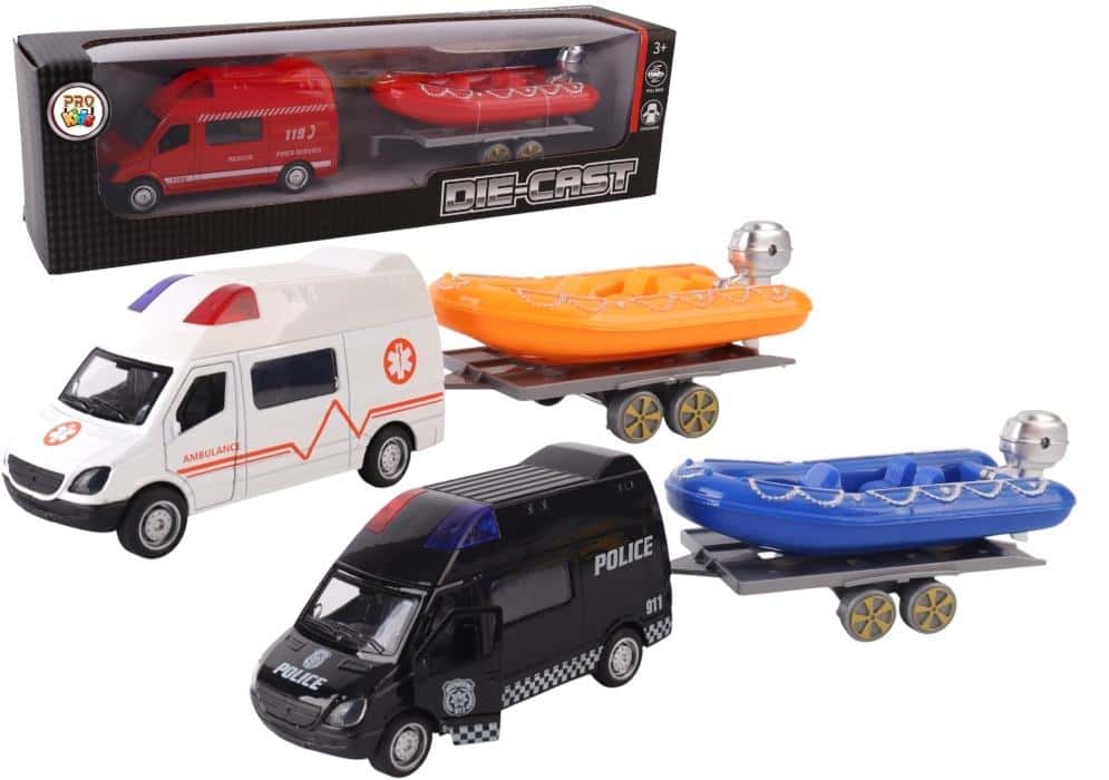 Bus car with inflatable boat on trailer mix - perfect gift for children
