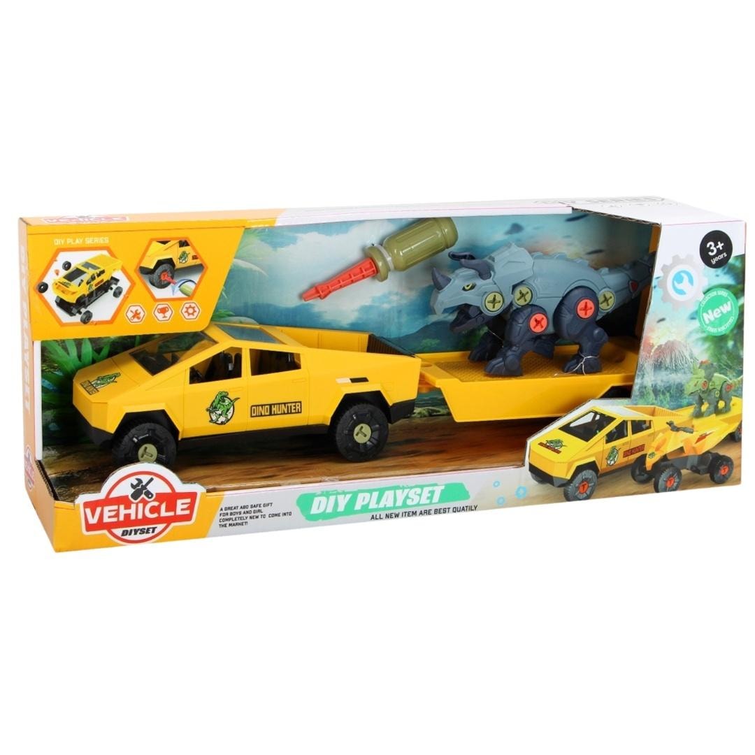 Assembly car with trailer and dinosaur - develop creativity!