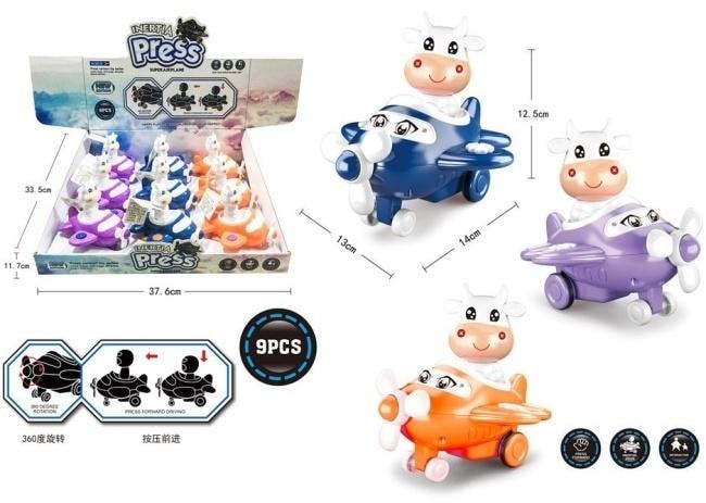 Merkpol Airplane with Cow - Inertial toy for children MIX colors