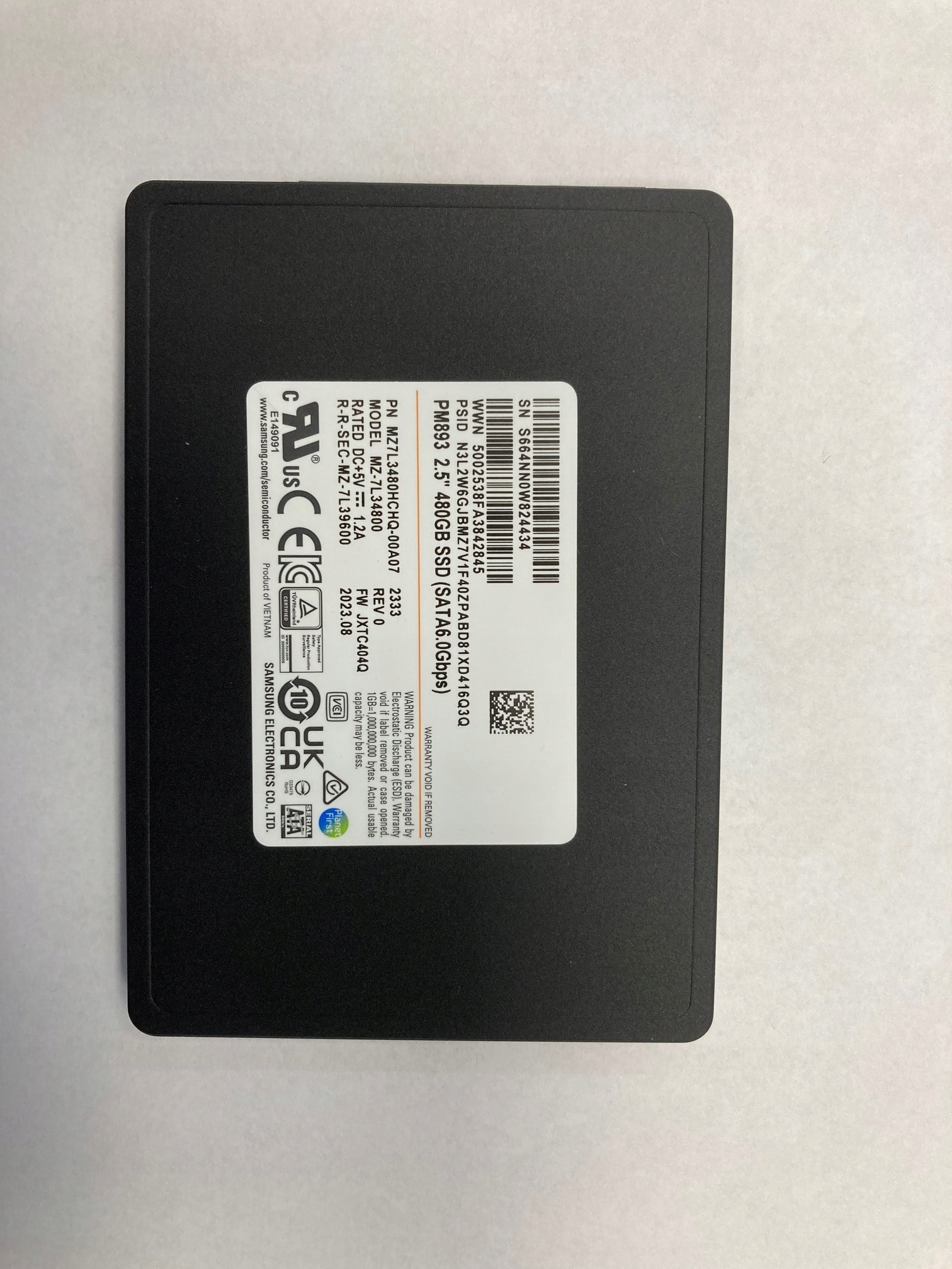 Samsung PM893 480GB SSD SATA 2.5" (DWPD 1)