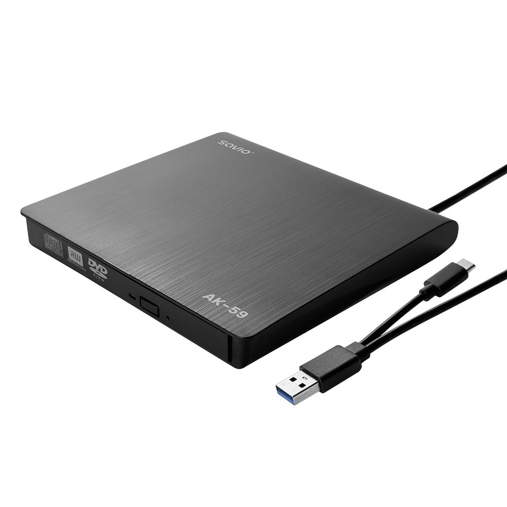 Savio External Slim CD/DVD R/RW Drive USB-C/USB-A - perfect for laptops