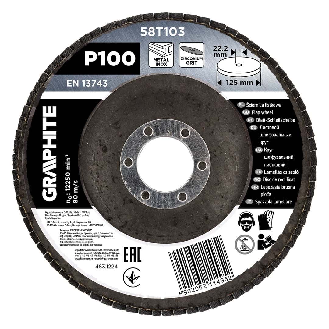 GRAPHITE Zirconia flap disc 125 x 22.2 mm, P100