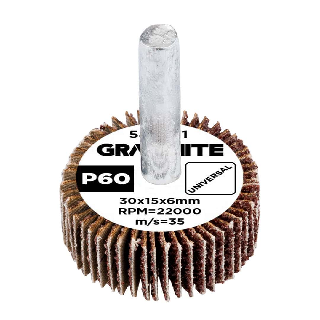 GRAPHITE Flap wheel with shank 80 x 30 mm, P60 - ideal for hard-to-reach places