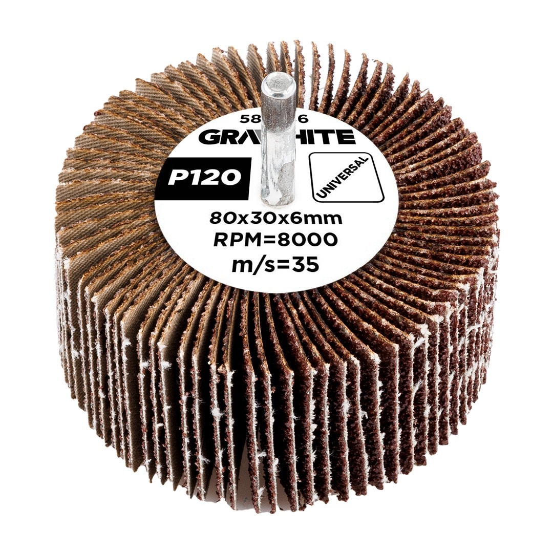 GRAPHITE Flap wheel with shank 80 x 30 x 6 mm, P120 - universal