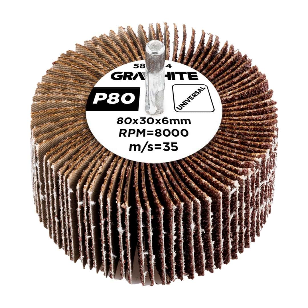 GRAPHITE Flap wheel with shank 80 x 30 x 6 mm, grit P80