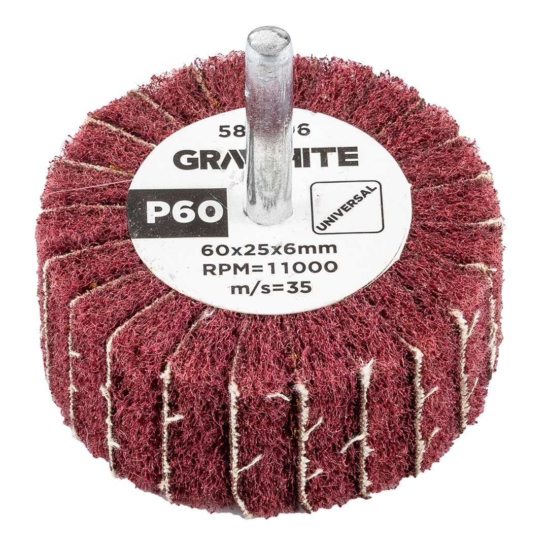 GRAPHITE Flap wheel with abrasive fleece, shank 60 x 25 mm, P60
