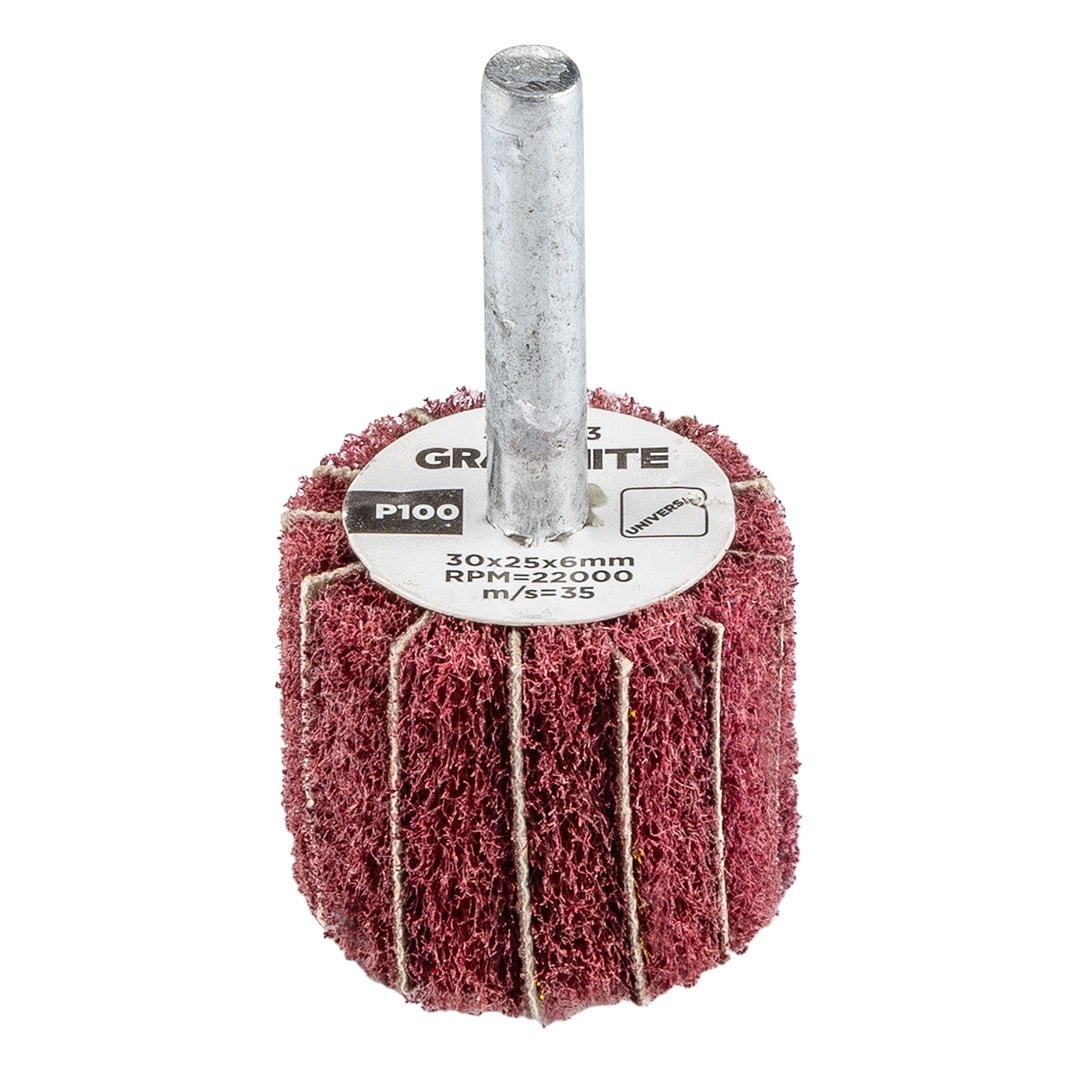 GRAPHITE Flap wheel with shank and abrasive fleece 30 x 25 mm P100