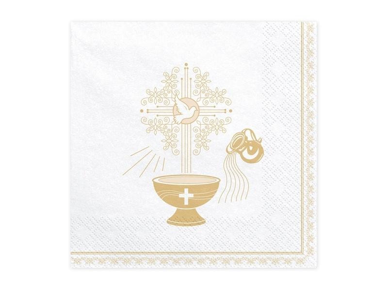 PartyDeco Napkins Holy Baptism 33x33cm gold print 20pcs