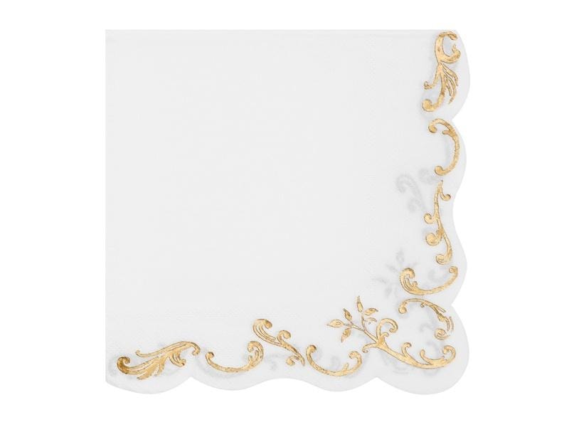Napkins Ornament - White paper napkins with golden ornament, 12 pieces