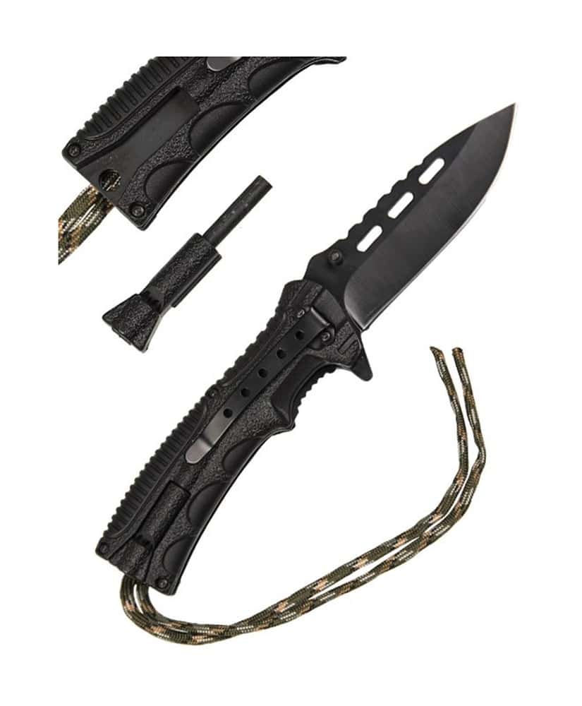 Mil-Tec Paracord Folding Knife with Fire Starter - Camo - reliable companion for every adventure