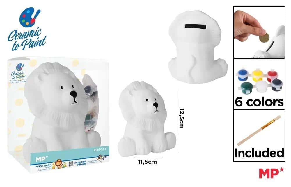 Ceramic lion piggy bank - ideal for painting and saving