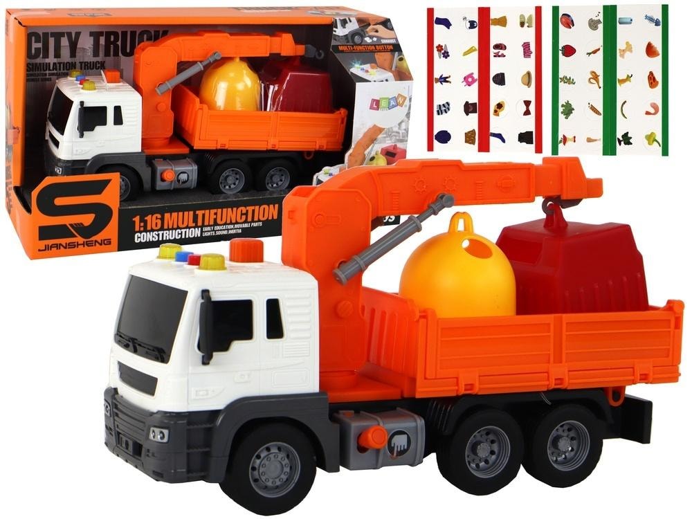 Leantoys Garbage Truck with Sound - Orange truck with friction drive