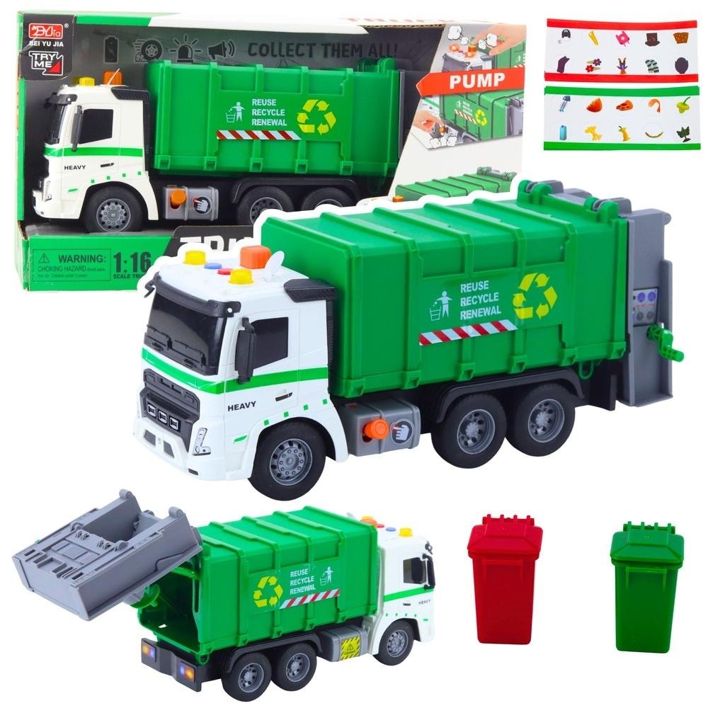 Leantoys Garbage Truck with Containers - light and sound for little order lovers