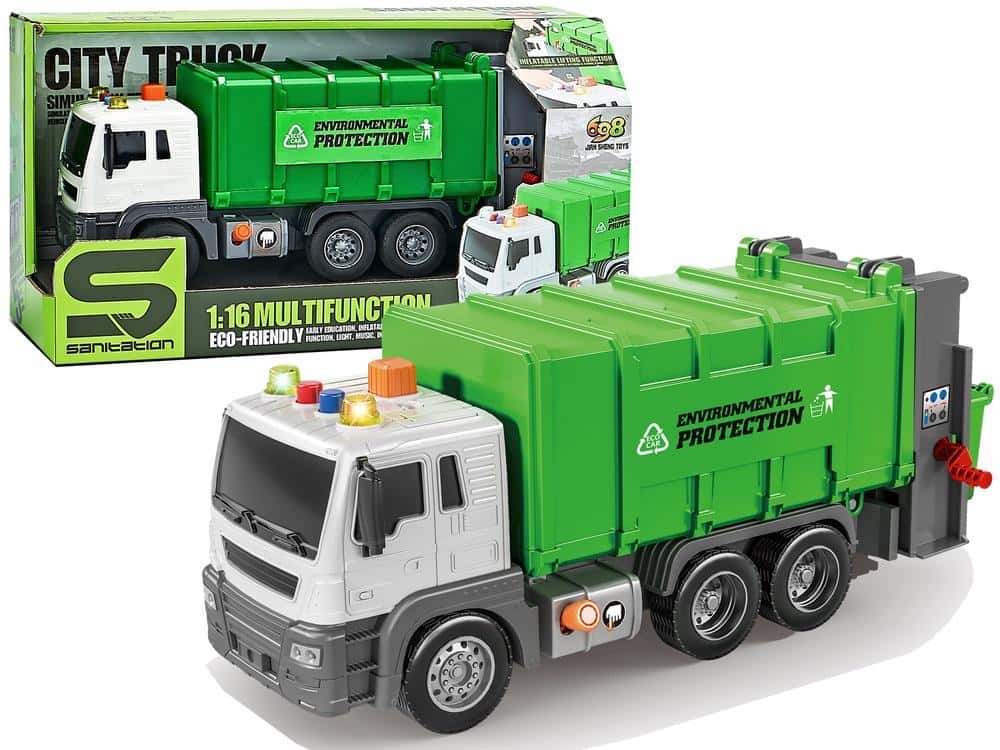 Friction powered garbage truck - green educational toy