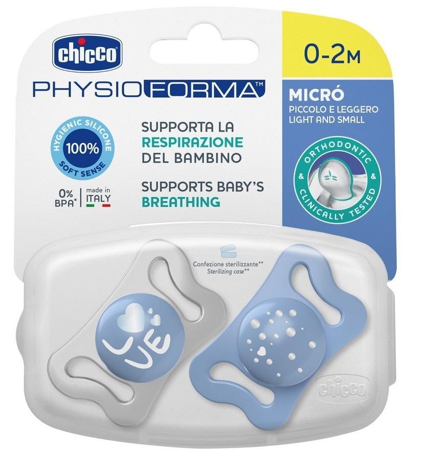 Chicco PhysioForma Micro Silicone Soother blue 2 pieces - ideal for newborns