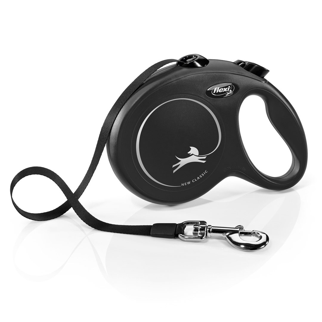 Flexi New Classic L Retractable Leash - 5m tape for dogs up to 50kg black