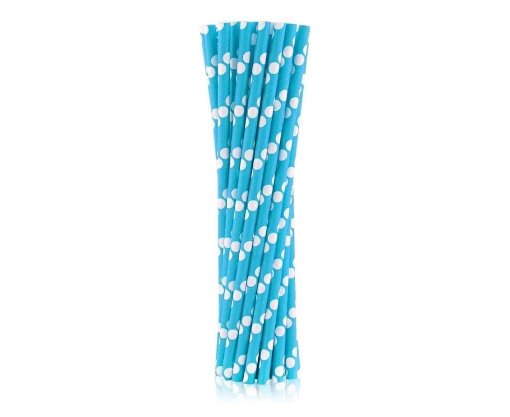 Paper straws blue with white polka dots - perfect for parties!