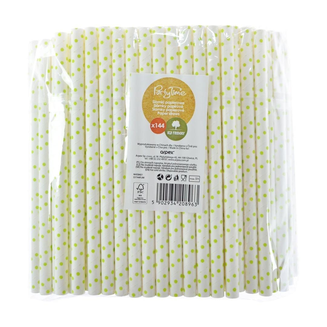 Yellow paper straws for shake 8 mm - 144 pieces ideal for parties