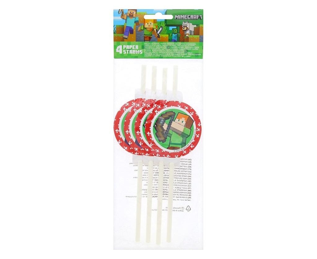 Minecraft Paper straws with medallion - 4 pieces ideal for party