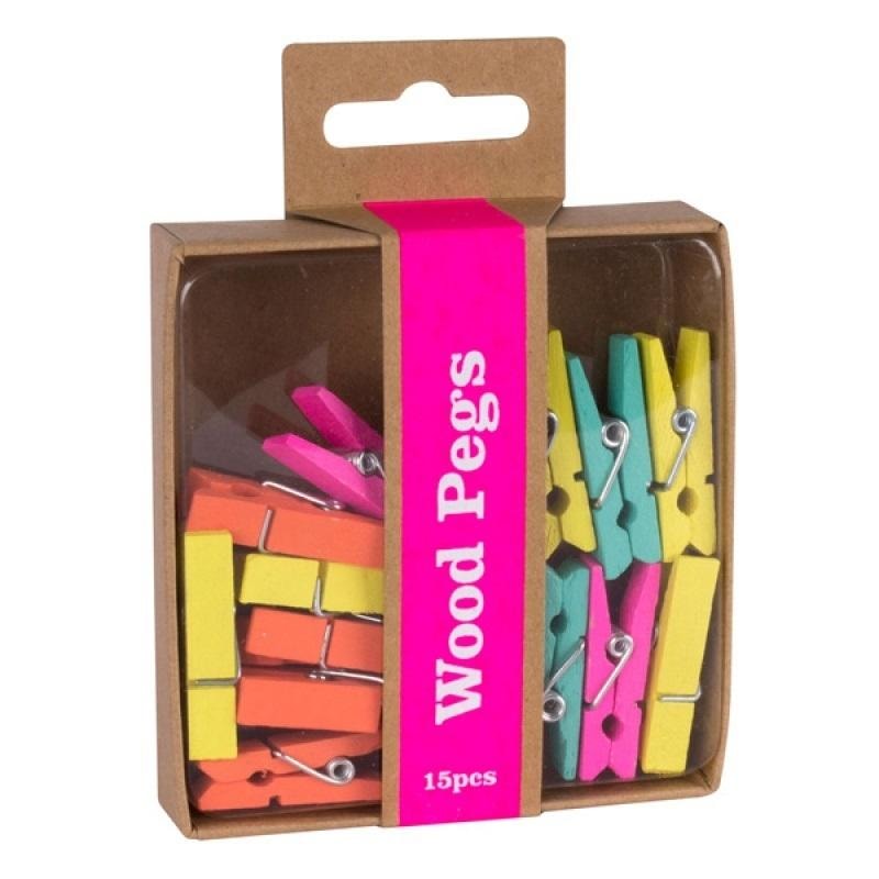 Apli Wooden Clips Fluor Collection 15 pieces MIX