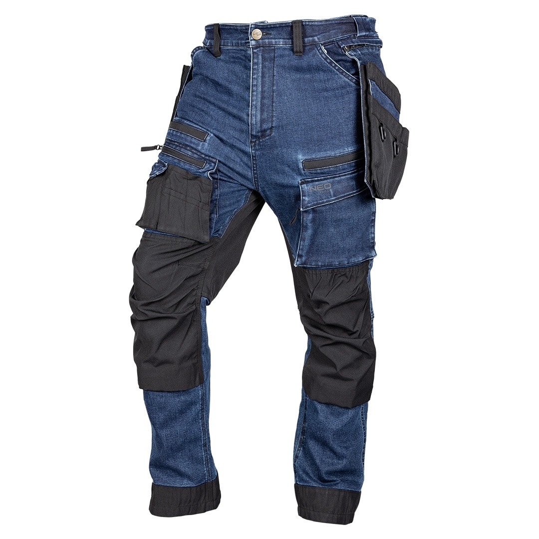 NEO TOOLS DENIM Work Trousers - Cordura reinforced, detachable holster pockets, navy blue, XL