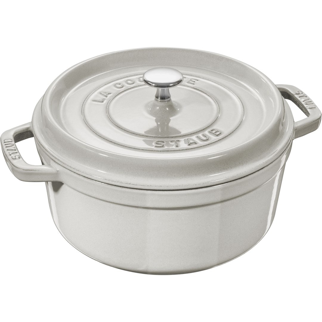 Staub Round Cast Iron Cocotte - 6.7 liter, White Truffle - perfect for stewing