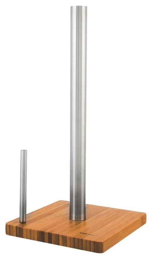Kinghoff Paper towel holder - steel and bamboo, ideal for the kitchen