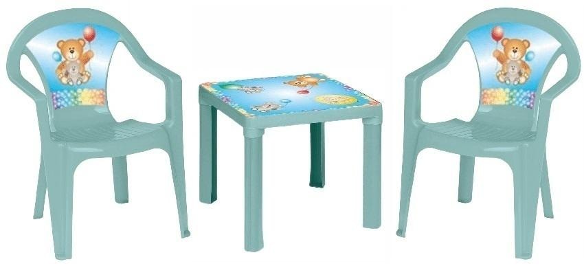 Table and two chairs pastel turquoise - ideal garden furniture set