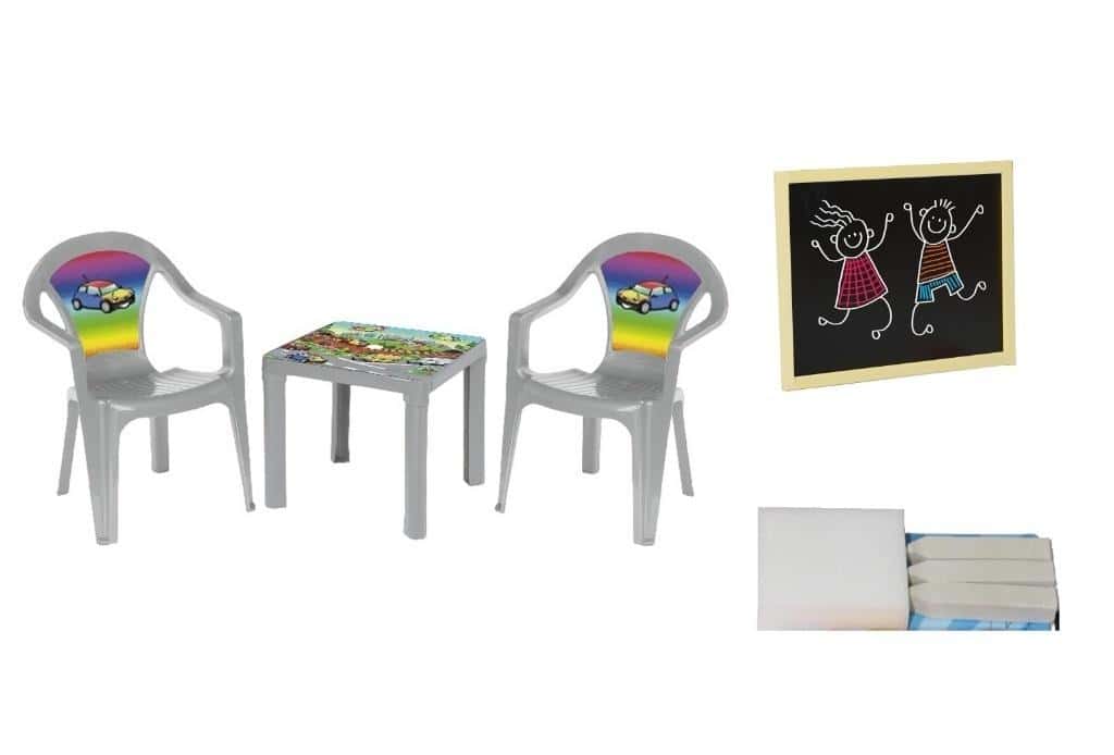 Table and two chairs + chalkboard pastel gray - perfect set for your child