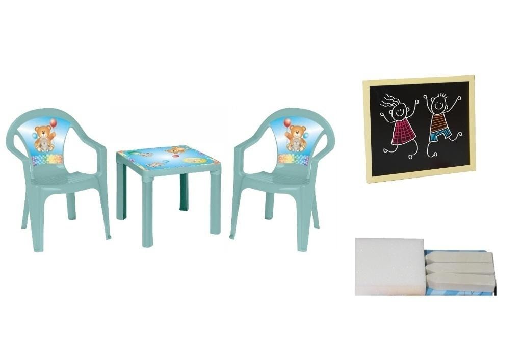 3toysm Table and two chairs with board - Pastel Turquoise for creative children