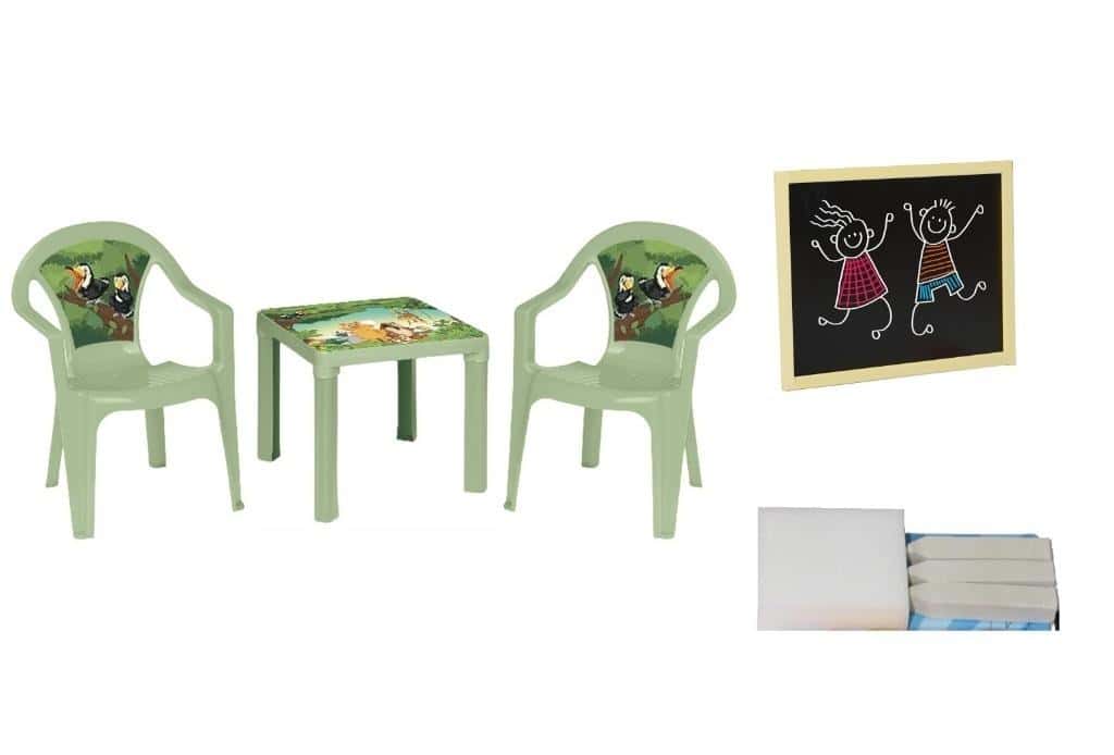 3toysm Children's Furniture Set: Table, Chairs and Chalkboard - Pastel Green