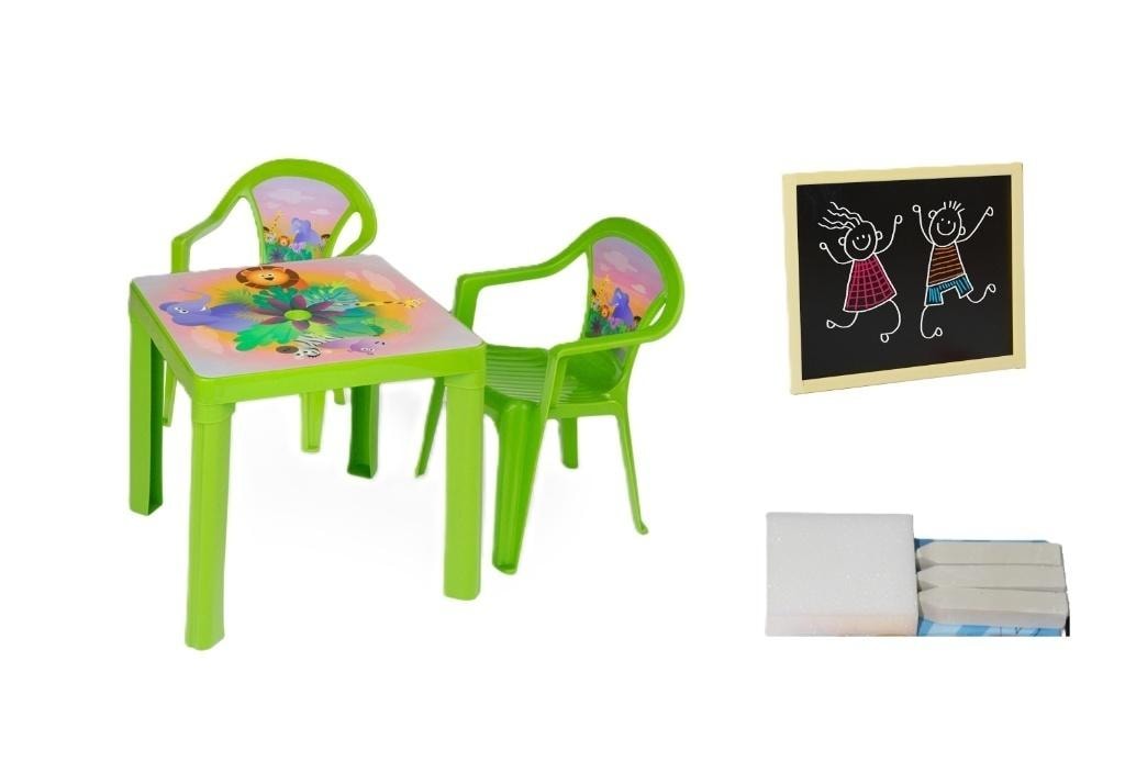 Table and two chairs with sea green board - perfect set for children