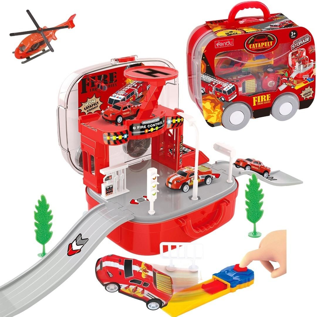 PLAY&GO Firefighter playset in suitcase - mobile fire station for little firefighters