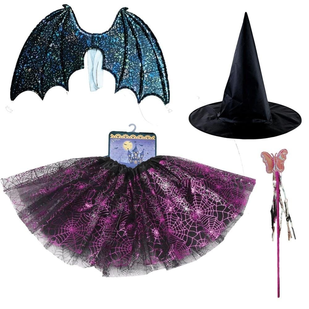 Witch costume for Halloween - Tulle skirt, hat and wand