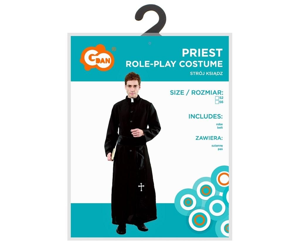 Priest costume for adults - black cassock size 56 with belt