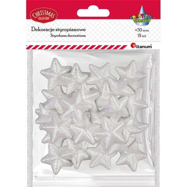 Polystyrene stars decorative white 30x28mm - 18 pieces ideal for decoration
