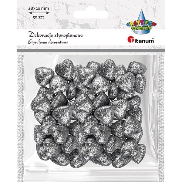Styrofoam Hearts Silver 19x19 mm - 50 pieces ideal for decorations