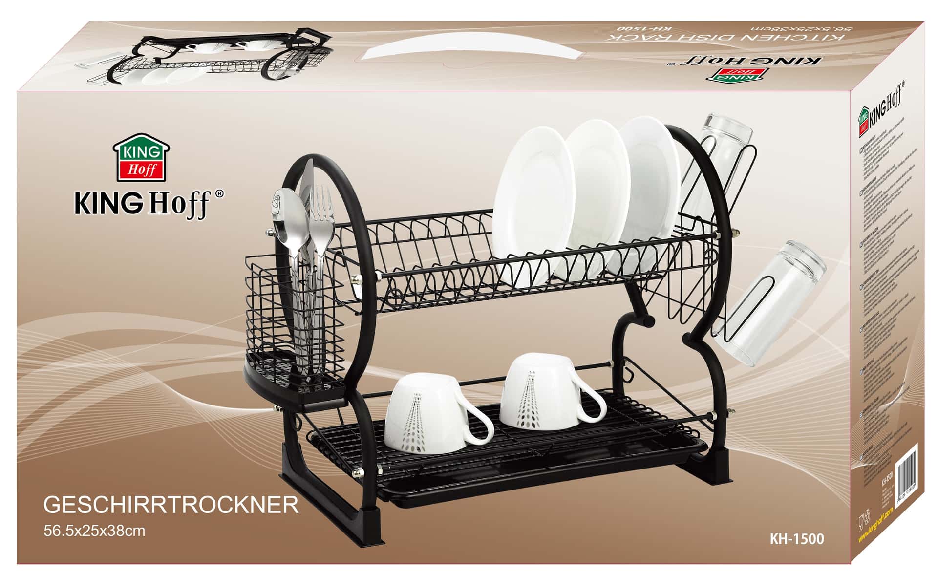 Kinghoff Dish Drying Rack Two-Level Steel-Plastic Black