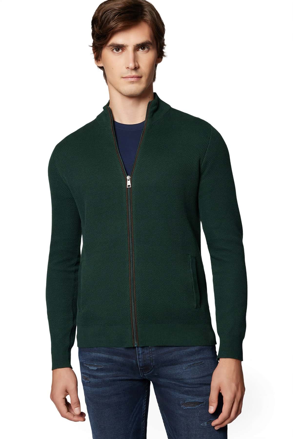 Men's cardigan sweater green with cashmere - perfect for cold days