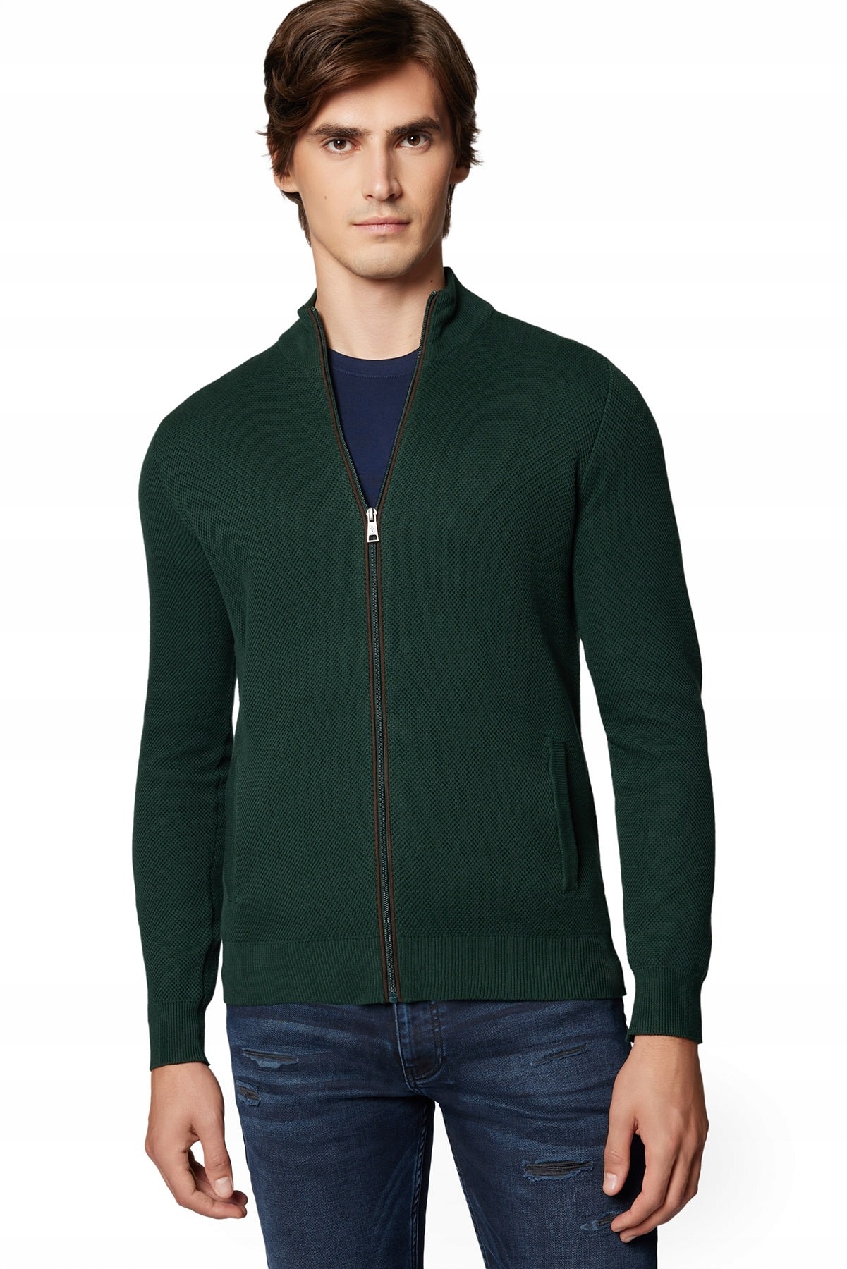 Men's cardigan sweater green with cashmere - perfect for cold days