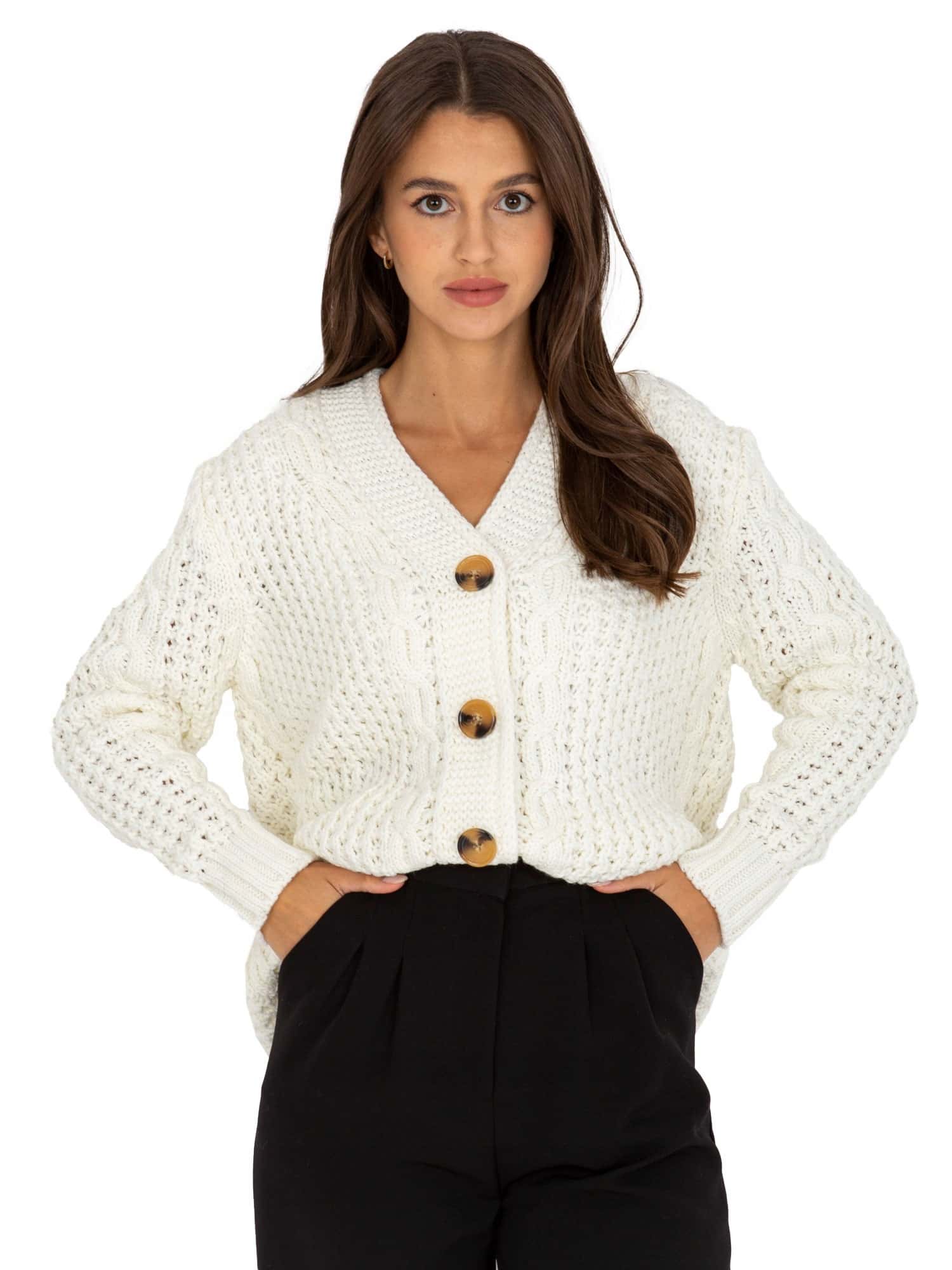 Women's Ecru Cardigan Sweater - Comfort and Style for Everyday