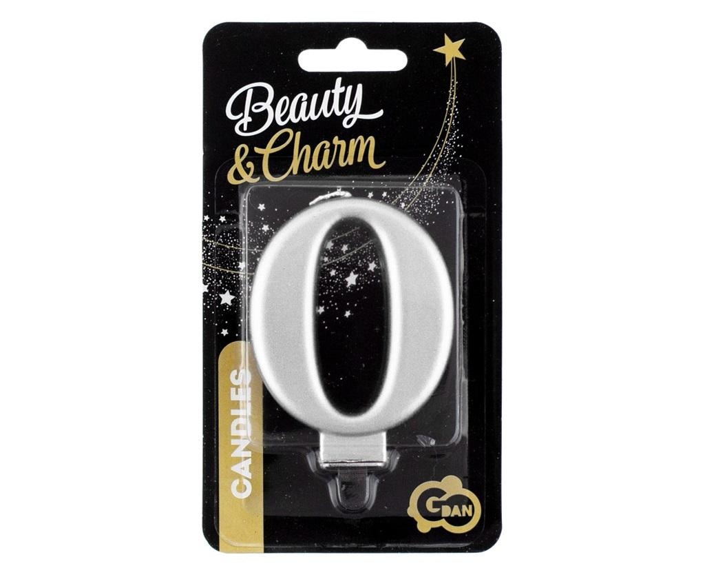 Godan Candle number 0 metallic silver cake decoration 8 cm