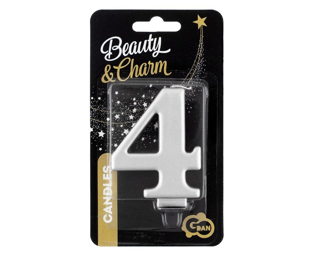 Godan Candle Number 4 Metallic Silver 8 cm - perfect for birthday cake