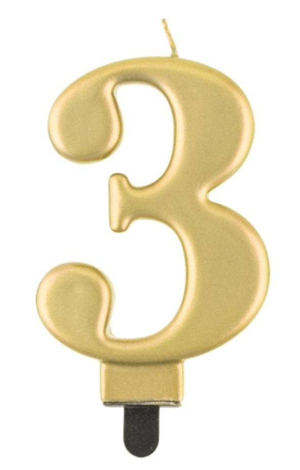 Beauty&Charm Number 3 Candle Gold Metallic - Birthday decoration