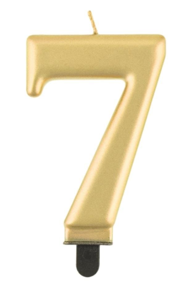Birthday Candle - Number 7, Golden Metallic, 8 cm - ideal for cake