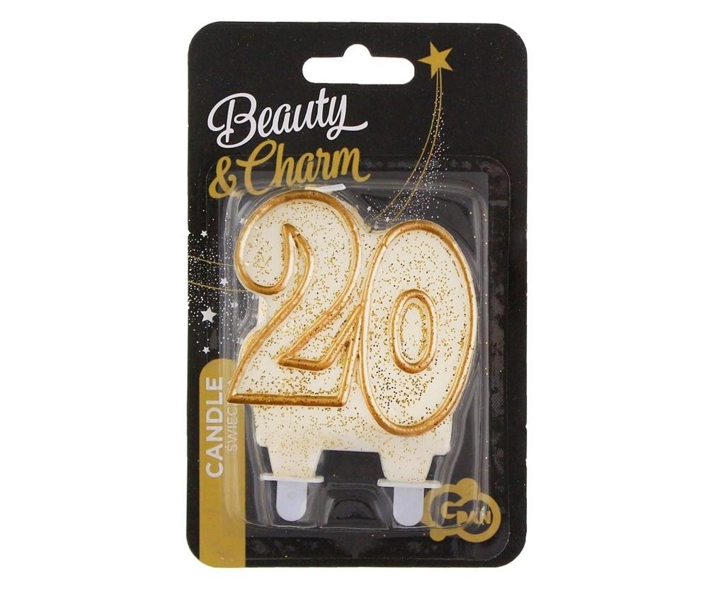 Godan Candle Number 20 - gold outline and glitter