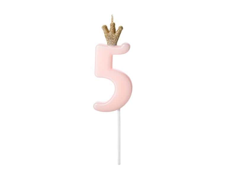 PartyDeco Birthday candle number 5 light pink - perfect for cake