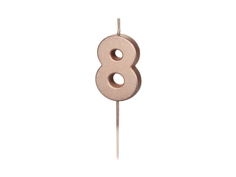 PartyDeco Birthday Candle Number 8 Rose Gold 9 cm - perfect birthday decoration
